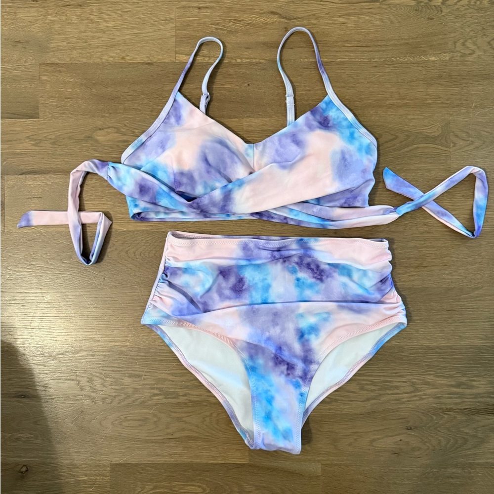 SHEIN Tie-Dye Bikini Set in Purple and Blue